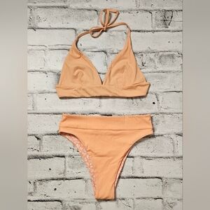 Gilly Hicks Reversible Ribbed Bikini Set Peach Floral Size Small